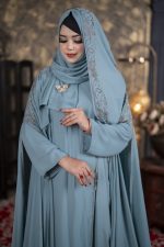 Luxury Nurjahan Abaya Sky Blue Color - Image 2