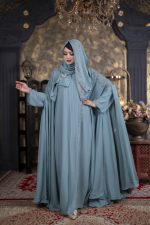 Luxury Nurjahan Abaya Sky Blue Color - Image 4